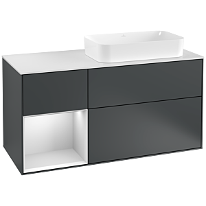 Villeroy et Boch Finion Villeroy et Boch F271MTHG 120cm, couvercle blanc mat, étagère gauche laqué blanc mat, Midnight Blue Matt Lacquer