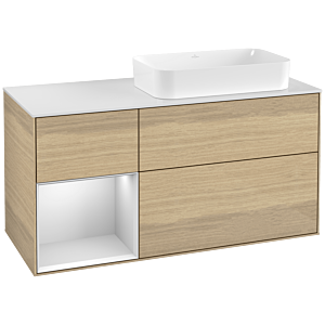 Villeroy et Boch Finion Villeroy et Boch F271MTPC 120cm, plaque de recouvrement blanc mat, étagère gauche laqué blanc mat, Oak Veneer