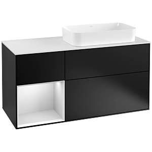 Villeroy und Boch Finion Waschtischunterschrank F271MTPD 120cm, Abdeckplatte white matt, Regal links White matt lacquer, Black matt lacquer