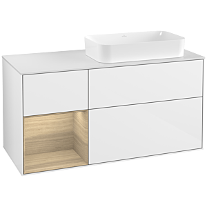 Villeroy et Boch Finion Villeroy et Boch F271PCGF 120cm, plaque de finition blanc mat, étagère à gauche Oak Veneer , laqué blanc brillant