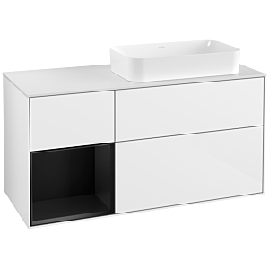 Villeroy und Boch Finion Waschtischunterschrank F271PDGF 120cm, Abdeckplatte white matt, Regal links Black matt lacquer, Glossy white lacquer