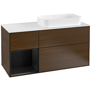 Villeroy et Boch Finion Villeroy et Boch F271PDGN 120cm, plaque de recouvrement blanc mat, étagère gauche laqué noir mat, placage noyer