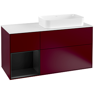 Villeroy et Boch Finion Villeroy et Boch F271PDHB 120cm, plaque de recouvrement blanc mat, étagère gauche laqué noir mat, Peony Matt