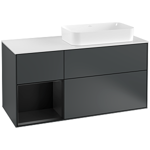 Villeroy et Boch Finion Villeroy et Boch F271PDHG 120cm, plaque de recouvrement blanc mat, étagère gauche laqué noir mat, Midnight Blue Matt Lacquer