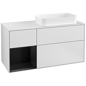 Villeroy et Boch Finion Villeroy et Boch F271PDMT 120cm, plaque de recouvrement blanc mat, étagère gauche laqué noir mat, laqué blanc mat