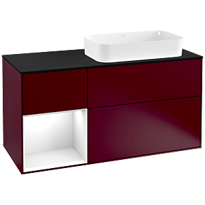 Villeroy et Boch Finion Villeroy et Boch F272GFHB 120cm, couvercle noir mat, étagère gauche laqué blanc brillant, Peony Matt