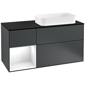 Villeroy et Boch Finion Villeroy et Boch F272GFHG 120cm, plaque de finition noir mat, étagère gauche laqué blanc brillant, Midnight Blue Matt Lacquer
