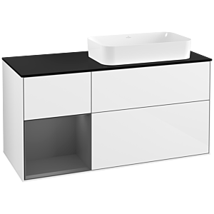 Villeroy and Boch Finion Villeroy and Boch Finion F272GKGF 120cm, cover plate black matt, shelf left anthracite matt, glossy white lacquer