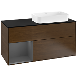 Villeroy et Boch Finion Villeroy et Boch F272GKGN 120cm, plaque de finition noir mat, étagère gauche anthracite mat, placage noyer