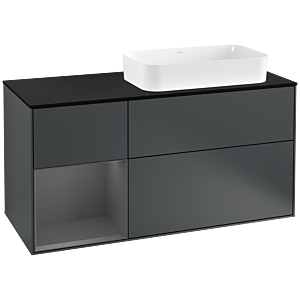 Villeroy et Boch Finion Villeroy et Boch F272GKHG 120cm, plaque de finition noir mat, étagère gauche anthracite mat, Midnight Blue Matt Lacquer