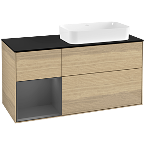 Villeroy und Boch Finion Waschtischunterschrank F272GKPC 120cm, Abdeckplatte black matt, Regal links Anthracite matt, Oak Veneer
