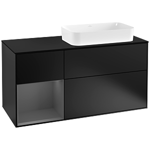 Villeroy und Boch Finion Waschtischunterschrank F272GKPD 120cm, Abdeckplatte black matt, Regal links Anthracite matt, Black matt lacquer