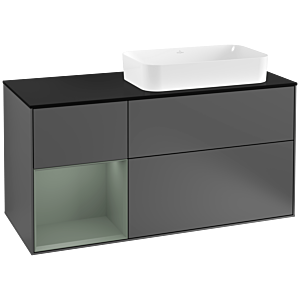 Villeroy et Boch Finion Villeroy et Boch F272GMGK 120cm, plaque de finition noir mat, étagère à gauche Olive Matt Lacquer , anthracite mat