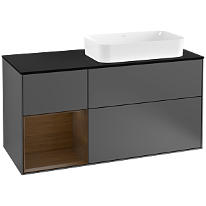 Villeroy et Boch Finion Villeroy et Boch F272GNGK 120cm, plaque de finition noir mat, étagère gauche placage noyer, anthracite mat
