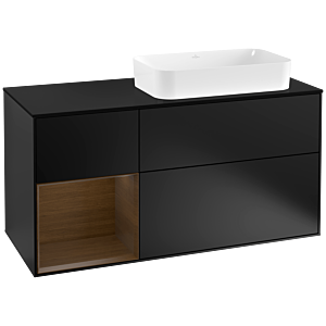 Villeroy et Boch Finion Villeroy et Boch F272GNPD 120cm, couvercle noir mat, étagère gauche placage noyer, laqué noir mat
