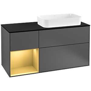 Villeroy und Boch Finion Waschtischunterschrank F272HFGK 120cm, Abdeckplatte black matt, Regal links Gold matt, Anthracite matt