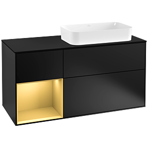 Villeroy et Boch Finion Villeroy et Boch F272HFPD 120cm, plaque de finition noir mat, étagère gauche or mat, laqué noir mat