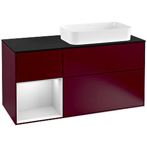 Villeroy et Boch Finion Villeroy et Boch F272MTHB 120cm, plaque de finition noir mat, étagère gauche laqué blanc mat, Peony Matt