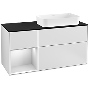 Villeroy und Boch Finion Waschtischunterschrank F272MTMT 120cm, Abdeckplatte black matt, Regal links White matt lacquer, White matt lacquer