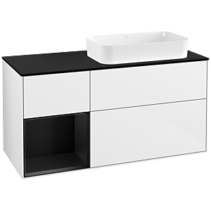 Villeroy und Boch Finion Waschtischunterschrank F272PDGF 120cm, Abdeckplatte black matt, Regal links Black matt lacquer, Glossy white lacquer