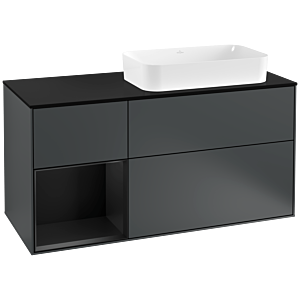 Villeroy et Boch Finion Villeroy et Boch F272PDHG 120cm, plaque de finition noir mat, étagère gauche laqué noir mat, Midnight Blue Matt Lacquer
