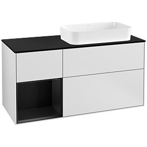 Villeroy und Boch Finion Waschtischunterschrank F272PDMT 120cm, Abdeckplatte black matt, Regal links Black matt lacquer, White matt lacquer