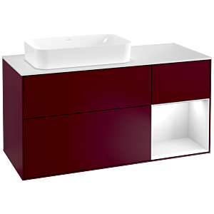 Villeroy und Boch Finion Waschtischunterschrank F281GFHB 120cm, Abdeckplatte white matt, Regal rechts Glossy white lacquer, Peony Matt