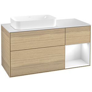 Villeroy and Boch Finion Villeroy and Boch Finion F281GFPC 120cm, cover plate matt white, shelf on the right Glossy white lacquer, Oak Veneer