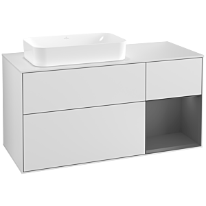 Villeroy und Boch Finion Waschtischunterschrank F281GKMT 120cm, Abdeckplatte white matt, Regal rechts Anthracite matt, White matt lacquer