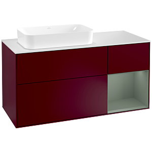 Villeroy und Boch Finion Waschtischunterschrank F281GMHB 120cm, Abdeckplatte white matt, Regal rechts Olive Matt Lacquer, Peony Matt