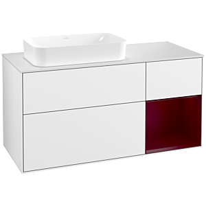 Villeroy und Boch Finion Waschtischunterschrank F281HBGF 120cm, Abdeckplatte white matt, Regal rechts Peony, Glossy white lacquer