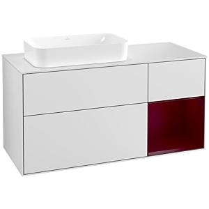 Villeroy und Boch Finion Waschtischunterschrank F281HBMT 120cm, Abdeckplatte white matt, Regal rechts Peony, White matt lacquer