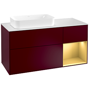 Villeroy und Boch Finion Waschtischunterschrank F281HFHB 120cm, Abdeckplatte white matt, Regal rechts Gold matt, Peony Matt
