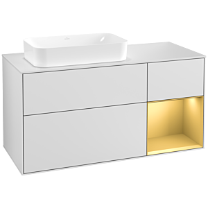 Villeroy und Boch Finion Waschtischunterschrank F281HFMT 120cm, Abdeckplatte white matt, Regal rechts Gold matt, White matt lacquer