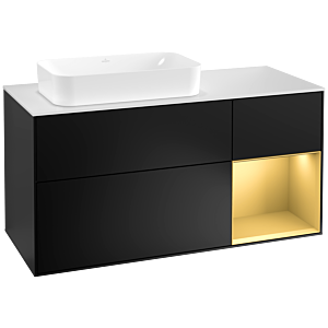Villeroy et Boch Finion Villeroy et Boch F281HFPD 120cm, plaque de recouvrement blanc mat, étagère droite or mat, laqué noir mat