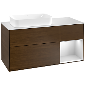 Villeroy and Boch Finion Villeroy and Boch Finion F281MTGN 120cm, cover plate white matt, shelf on the right white matt lacquer, walnut veneer