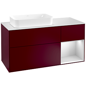 Villeroy und Boch Finion Waschtischunterschrank F281MTHB 120cm, Abdeckplatte white matt, Regal rechts White matt lacquer, Peony Matt