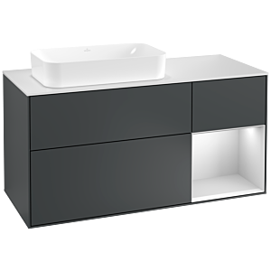 Villeroy und Boch Finion Waschtischunterschrank F281MTHG 120cm, Abdeckplatte white matt, Regal rechts White matt lacquer, Midnight Blue Matt Lacquer