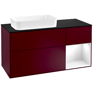 Villeroy und Boch Finion Waschtischunterschrank F282GFHB 120cm, Abdeckplatte black matt, Regal rechts Glossy white lacquer, Peony Matt