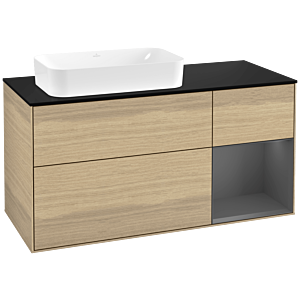 Villeroy und Boch Finion Waschtischunterschrank F282GKPC 120cm, Abdeckplatte black matt, Regal rechts Anthracite matt, Oak Veneer
