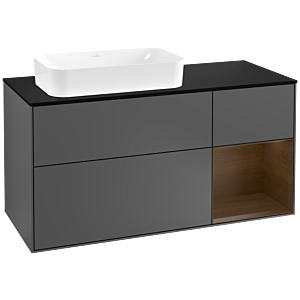 Villeroy et Boch Finion Villeroy et Boch F282GNGK 120cm, plaque de finition noir mat, étagère droite placage noyer, anthracite mat