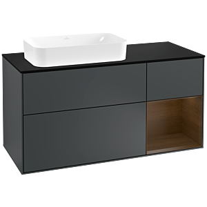 Villeroy et Boch Finion Villeroy et Boch F282GNHG 120cm, plaque de finition noir mat, étagère droite placage noyer, Midnight Blue Matt Lacquer