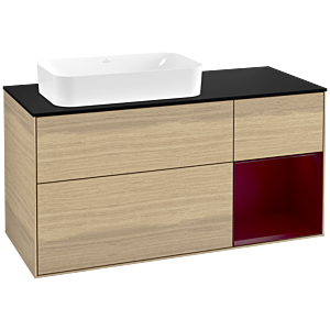 Villeroy und Boch Finion Waschtischunterschrank F282HBPC 120cm, Abdeckplatte black matt, Regal rechts Peony, Oak Veneer