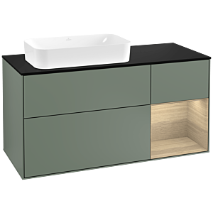 Villeroy et Boch Finion Villeroy et Boch F282PCGM 120cm, plaque de finition noir mat, étagère à droite Oak Veneer , Olive Matt Lacquer