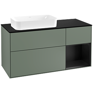 Villeroy et Boch Finion Villeroy et Boch F282PDGM 120cm, plaque de finition noir mat, étagère à droite laqué noir mat, Olive Matt Lacquer