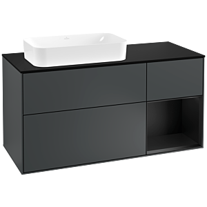 Villeroy et Boch Finion Villeroy et Boch F282PDHG 120cm, plaque de finition noir mat, étagère à droite laqué noir mat, Midnight Blue Matt Lacquer