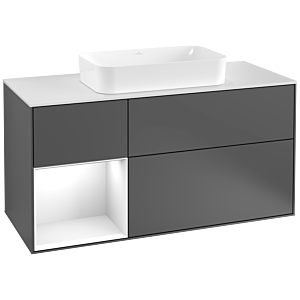 Villeroy and Boch Finion Villeroy and Boch Finion F291GFGK 120cm, cover plate white matt, shelf left glossy white lacquer, anthracite matt