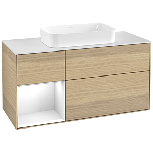 Villeroy and Boch Finion Villeroy and Boch Finion F291GFPC 120cm, cover plate matt white, shelf left glossy white lacquer, Oak Veneer