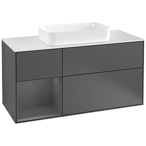 Villeroy und Boch Finion Waschtischunterschrank F291GKGK 120cm, Abdeckplatte white matt, Regal links Anthracite matt, Anthracite matt