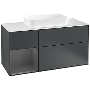 Villeroy und Boch Finion Waschtischunterschrank F291GKHG 120cm, Abdeckplatte white matt, Regal links Anthracite matt, Midnight Blue Matt Lacquer
